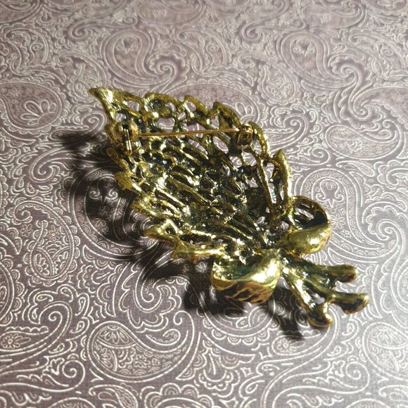 Vintage Rhinestone Enamel Bouquet Brooch Pin Gold Tone Floral Design Gift Mom - Picture 4 of 4